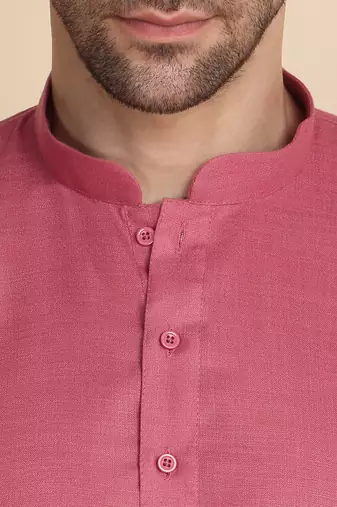 cotton blend solid knee length coral kurta