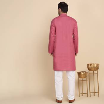 cotton blend solid knee length coral kurta 3