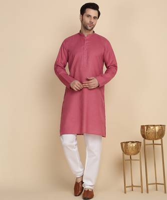 cotton blend solid knee length coral kurta 4