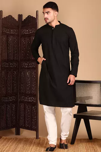 Black cotton chikankari kurta pajama for mens
