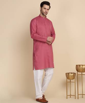 cotton blend solid knee length coral kurta 5