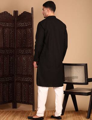 Black cotton chikankari kurta pajama for mens 4