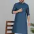 cotton blend solid knee length denim blue kurta