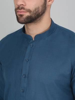 cotton blend solid knee length denim blue kurta 2