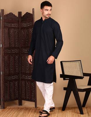 Deep blue cotton chikankari kurta pajama for mens 2
