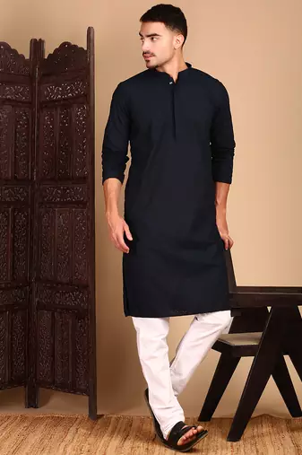 Deep blue cotton chikankari kurta pajama for mens
