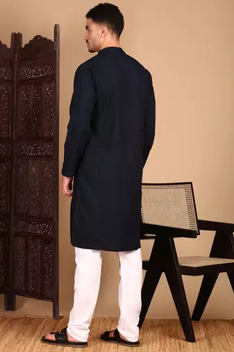 Deep blue cotton chikankari kurta pajama for mens