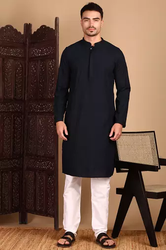 Deep blue cotton chikankari kurta pajama for mens