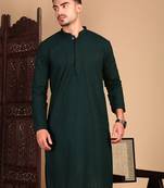 Deep green cotton chikankari kurta pajama for mens