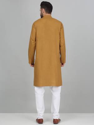 cotton blend solid knee length gold kurta 3