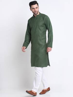 cotton blend solid knee length mehndi kurta 5