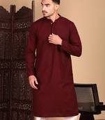 Maroon cotton chikankari kurta pajama for mens