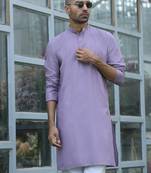 cotton blend solid knee length mauve kurta