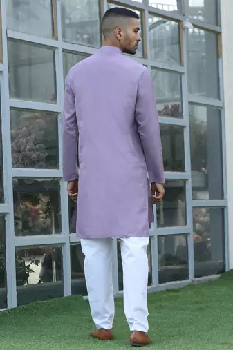 cotton blend solid knee length mauve kurta