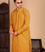 Mustard cotton chikankari kurta pajama for mens