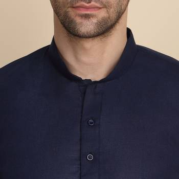 cotton blend solid knee length navy blue kurta 2