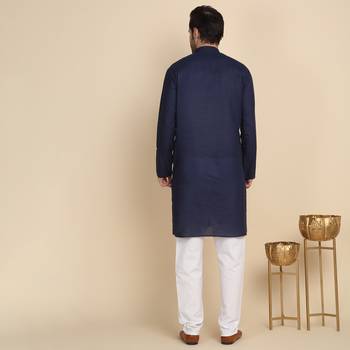 cotton blend solid knee length navy blue kurta 3