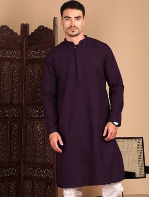 Purple cotton chikankari kurta pajama for mens 1