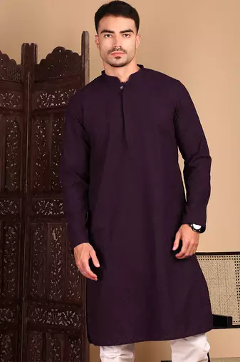 Purple cotton chikankari kurta pajama for mens