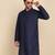 cotton blend solid knee length navy blue kurta