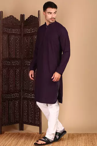 Purple cotton chikankari kurta pajama for mens