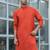 cotton blend solid knee length orange kurta