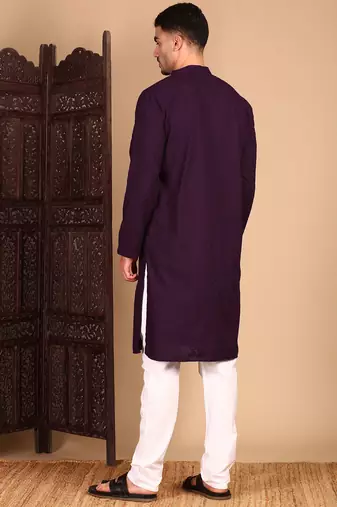 Purple cotton chikankari kurta pajama for mens
