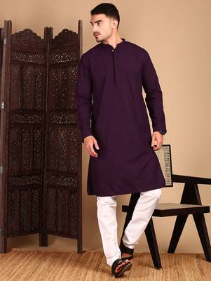 Purple cotton chikankari kurta pajama for mens 5