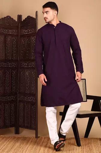 Purple cotton chikankari kurta pajama for mens
