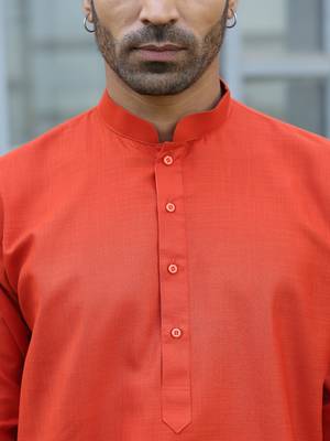 cotton blend solid knee length orange kurta 2