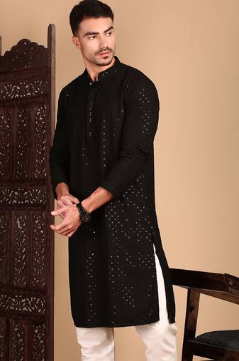 Black rayon sequins kurta pajama for mens