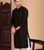 Black rayon sequins kurta pajama for mens