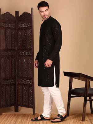 Black rayon sequins kurta pajama for mens 2