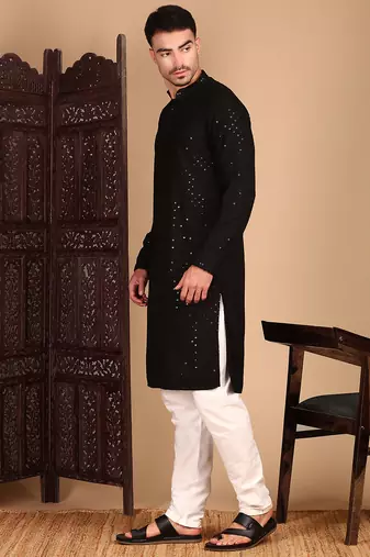 Black rayon sequins kurta pajama for mens