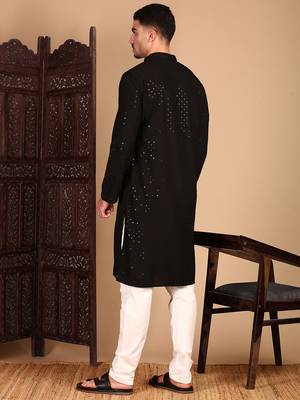 Black rayon sequins kurta pajama for mens 4