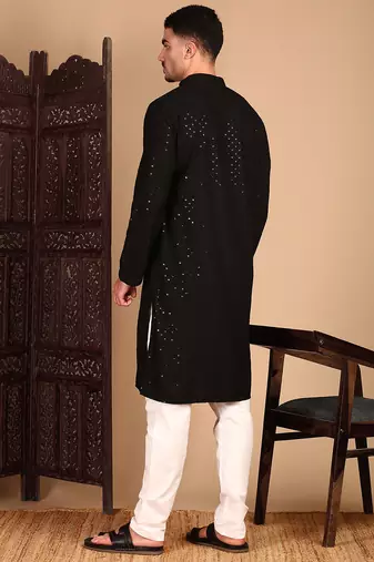 Black rayon sequins kurta pajama for mens