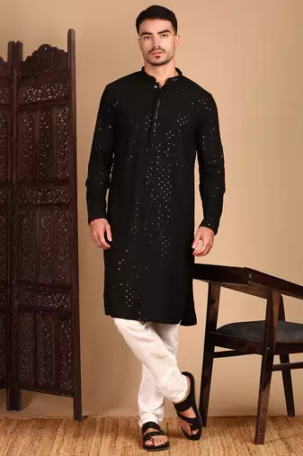Black rayon sequins kurta pajama for mens