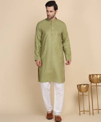 cotton blend solid knee length pista kurta 1