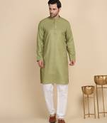 cotton blend solid knee length pista kurta