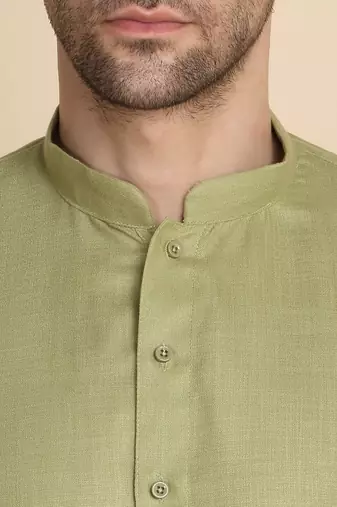 cotton blend solid knee length pista kurta