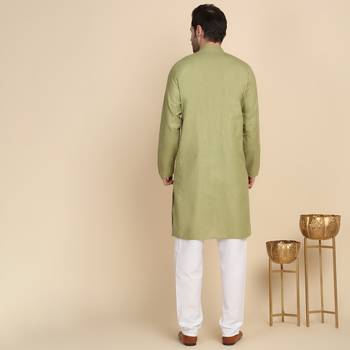 cotton blend solid knee length pista kurta 3
