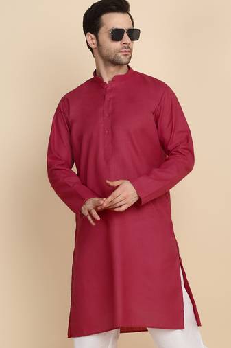 cotton blend solid knee length red kurta