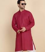 cotton blend solid knee length red kurta