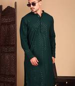 Deep green rayon sequins kurta pajama for mens