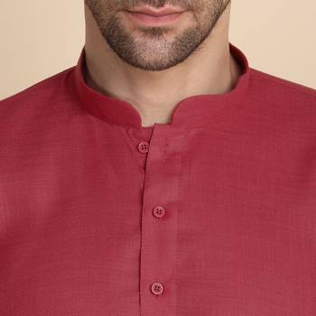 cotton blend solid knee length red kurta 2
