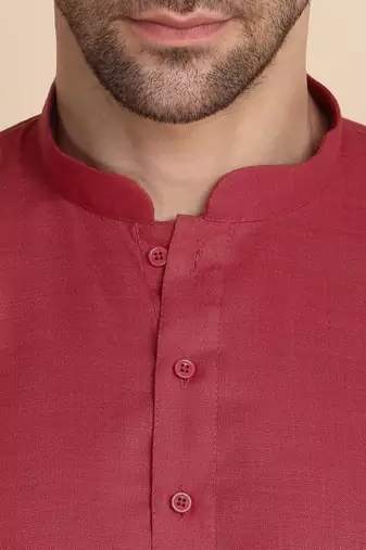 cotton blend solid knee length red kurta