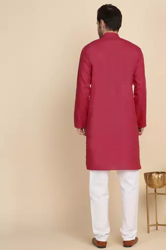 cotton blend solid knee length red kurta