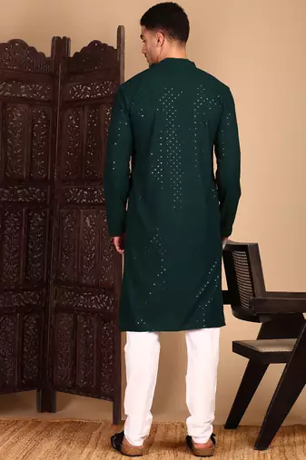 Deep green rayon sequins kurta pajama for mens