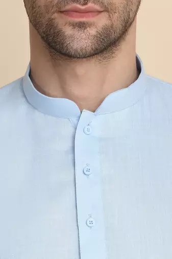 cotton blend solid knee length sky blue kurta