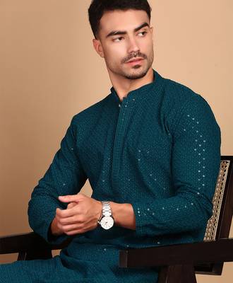 Firozi rayon sequins kurta pajama for mens 1